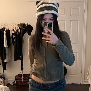 knitted high neck two way zipper jacket